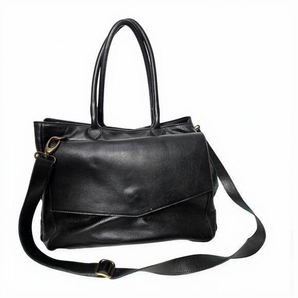 CORSIA Leather Tote Bag Satchel Black Crossbody Strap Handle Carryall Structured - Picture 3 of 15